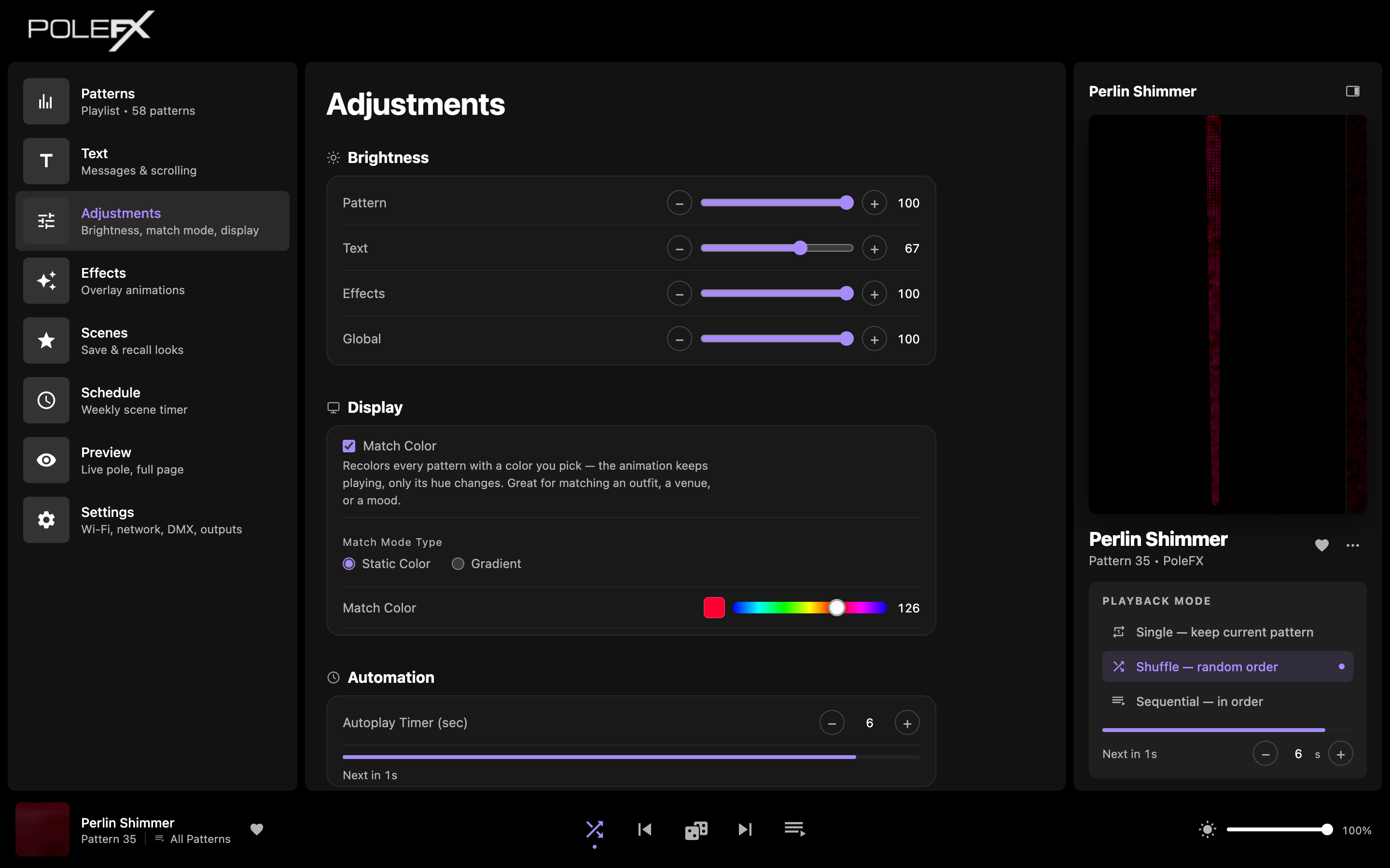 The Adjustments page