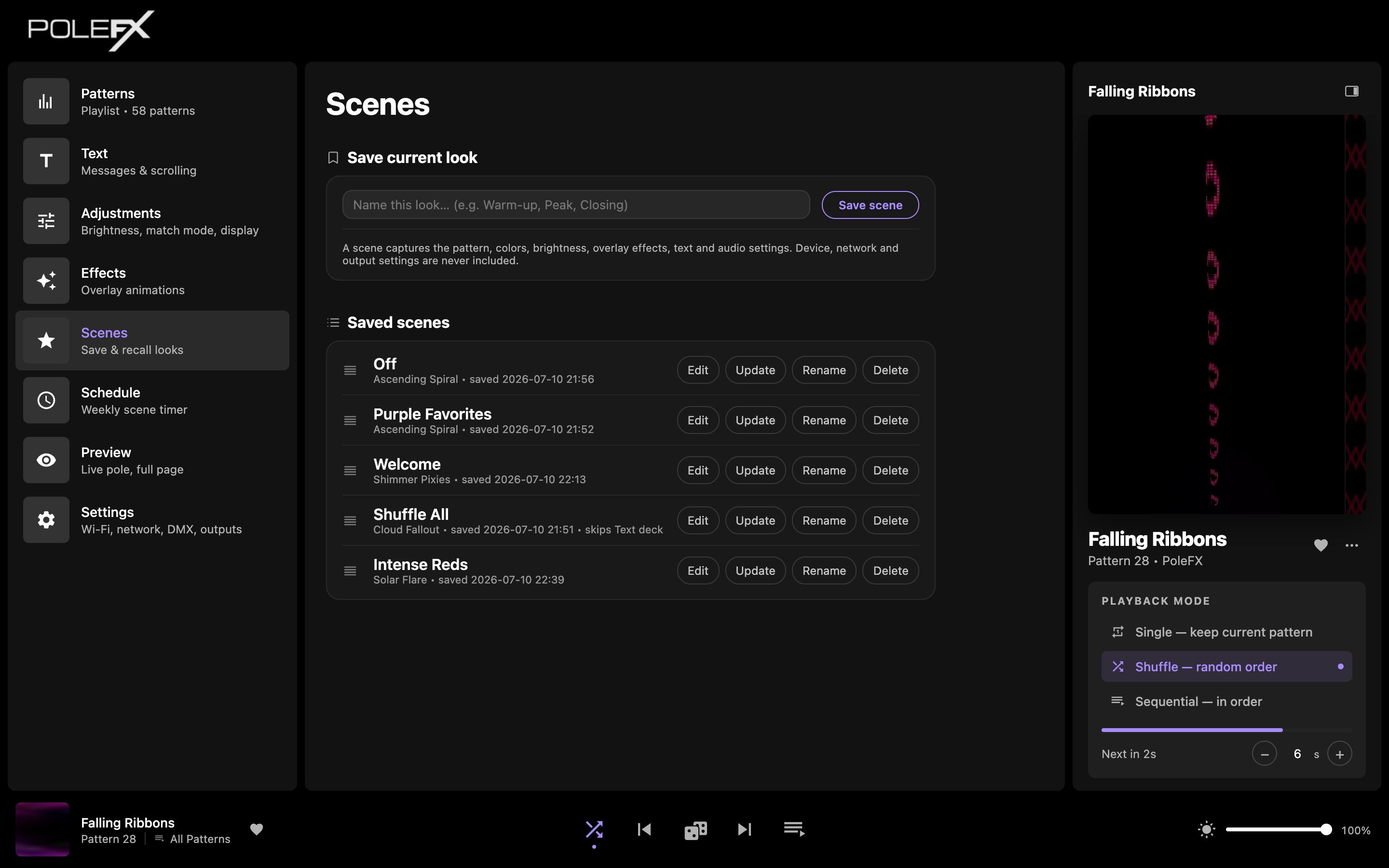 The Scenes page