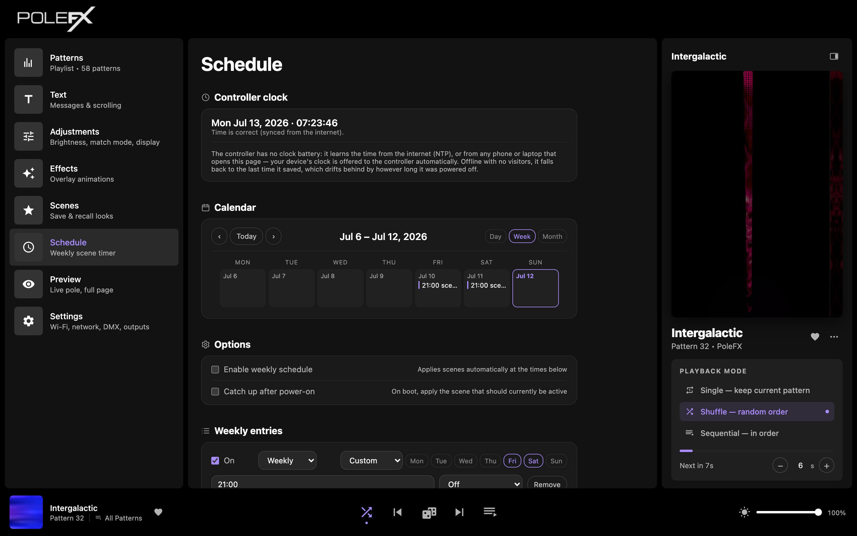 The Schedule page