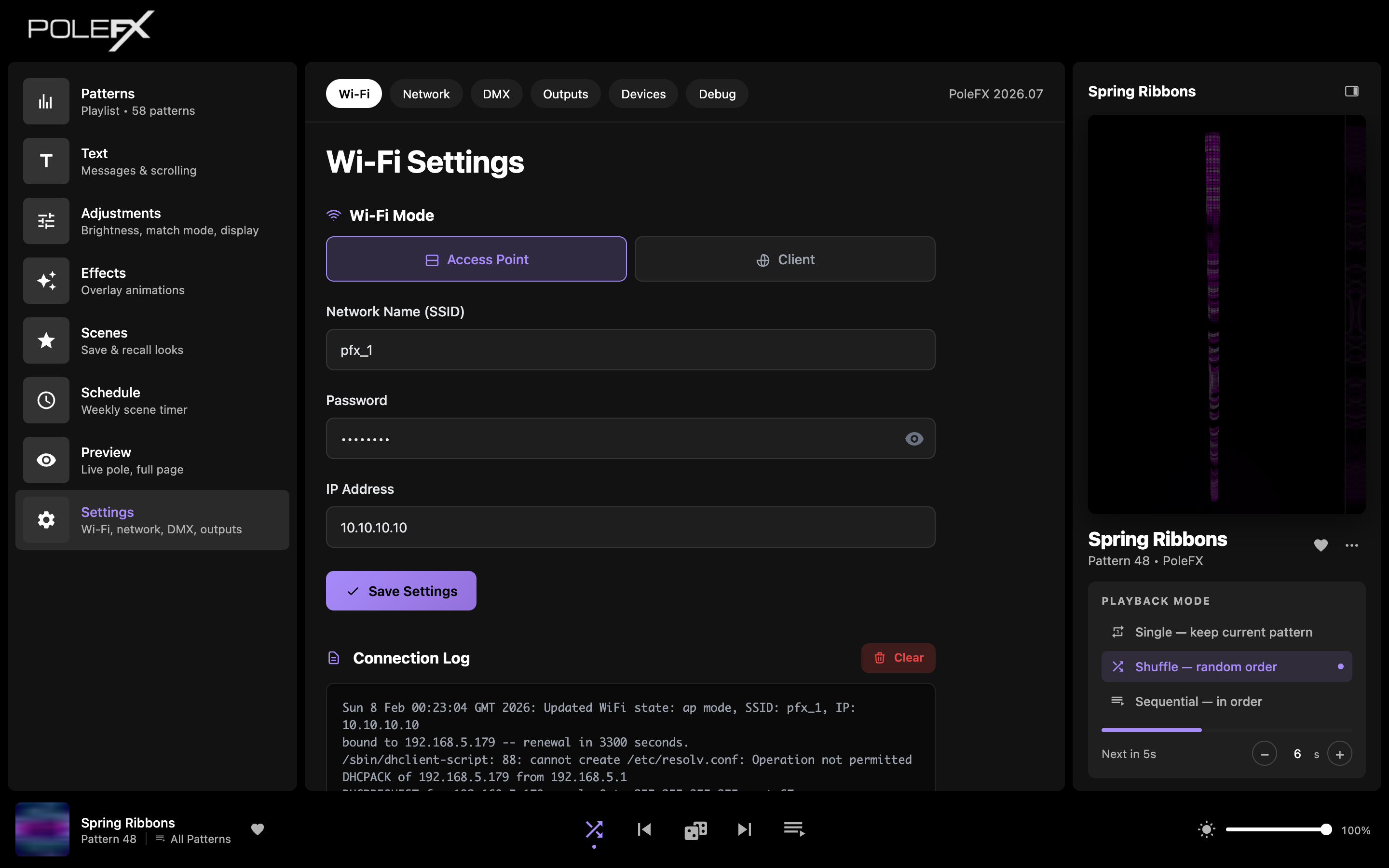 Settings: Wi-Fi tab