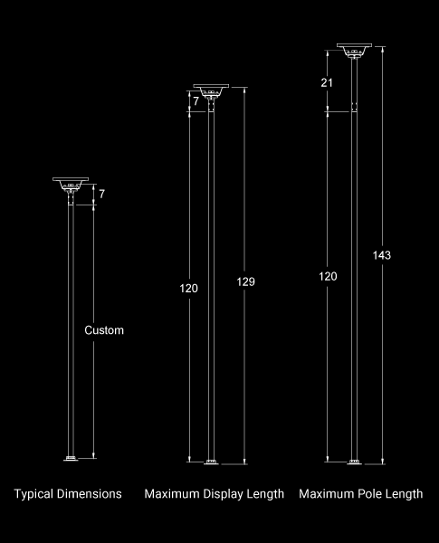Permanent LED Dance Pole — Spin/Static dimensions