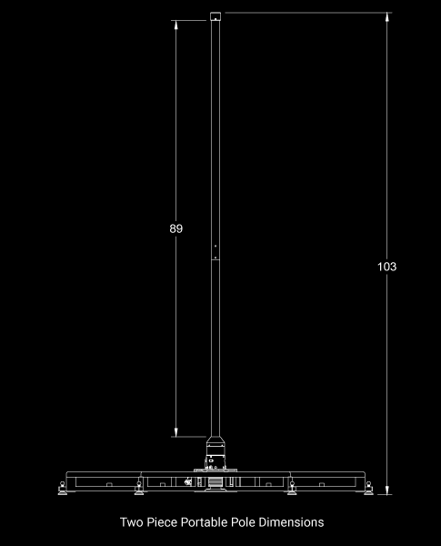 Portable LED Dance Pole — Two Piece dimensions